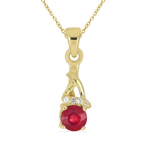 BUY STERLING SILVER NATURAL GLASS FILLED RUBY GEMSTONE CLASSIC PENDANT